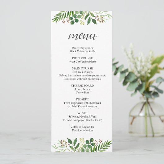 Bohemische groene theedruistheedemocatie menu (Staand voorkant)