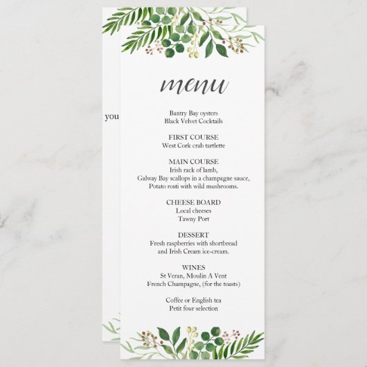 Bohemische groene theedruistheedemocatie menu (Voorkant / Achterkant)