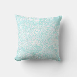 Bohemische hand Drawn Doodle Mint Blue Kussen