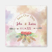 Bohemische veer en rozen Sla onze datum op Magneet (Voorkant)