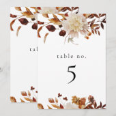 Bohemische Waterverf Herfst Floral-tabelnummer Kaart (Voorkant / Achterkant)