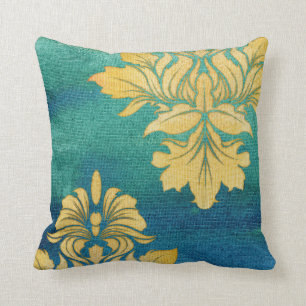 Bohemische woestijn BOHO Blue Gold Damask laat kun Kussen