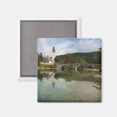 Bohinj meer met kerk in Slovenië magneet (Voorkant / Achterkant)