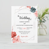 Boho 2019 Koraal Bloemen Waterverf Huwelijk Kaart (Staand voorkant)