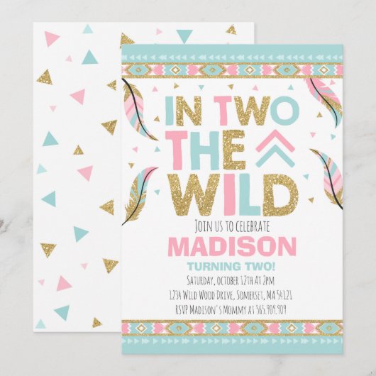 Boho 2e verjaardag uitnodiging in twee delen van d (Voorkant / Achterkant)