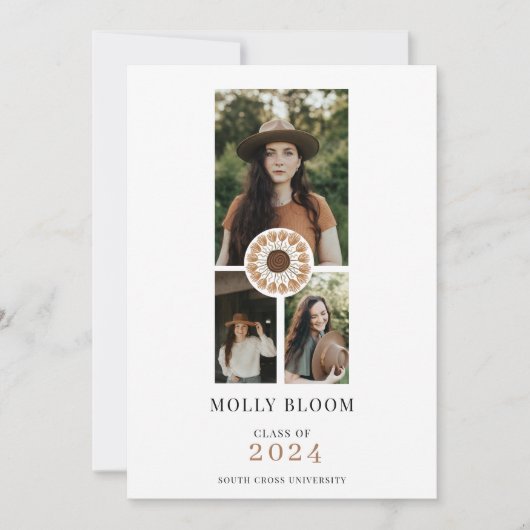 Boho 3 Photo Terracotta Graduation Faire-part (Devant)