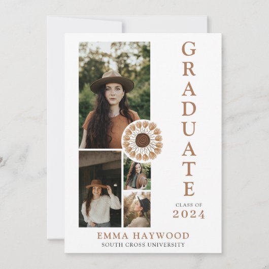 Boho 4 Photo Collage Graduation Invitation (Devant)