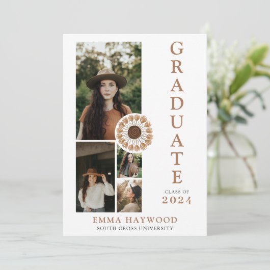 Boho 4 Photo Collage Graduation Invitation (Debout devant)