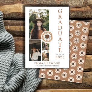Boho 4 Photo Collage Graduation Invitation