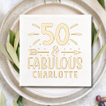 Boho 50 & Fabulous 50th Birthday Nom personnalisé<br><div class="desc">Boho 50 & Fabulous 50th Birthday Nom personnalisé Real Foil Stamped Paper Napkins contient le texte "50 & Fabulous" avec votre nom personnalisé ci-dessous dans typographie de script de calligraphie moderne et accentué avec une flèche et étoiles. Parfait pour les fêtes du cinquantième anniversaire. Créé par Evco Studio www.zazzle.com/store/evcostudio</div>