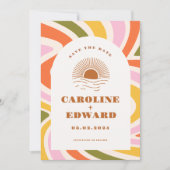 Boho 70s Groovy Wavy Sun Save the Date Qr Code (Voorkant)