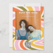 Boho 70s Groovy Wavy Sun Save the Date Qr Code (Achterkant)