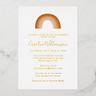 Boho 70s Regenboog Terracotta Baby Shower Goud Folie Uitnodiging