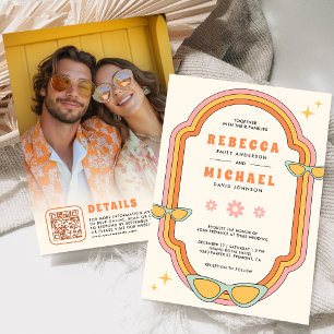 Boho 70s Retro Kleurrijke Groovy Lijst Huwelijk Kaart