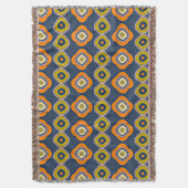 Boho 70s Retro Shapes Pattern Blue Oranje Deken (Voorkant Verticaal)