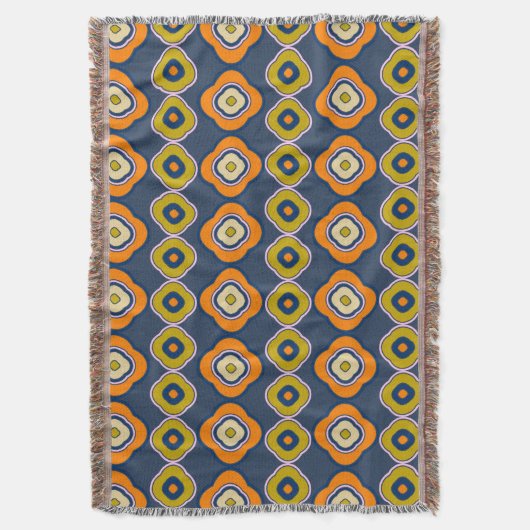 Boho 70s Retro Shapes Pattern Blue Oranje Deken (Voorkant Verticaal)