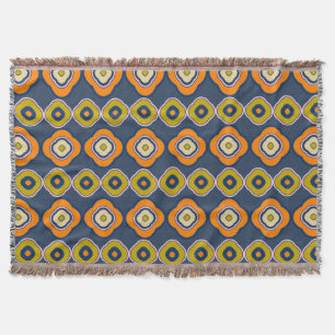 Boho 70s Retro Shapes Pattern Blue Oranje Deken