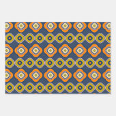 Boho 70s Retro Shapes Pattern Blue Oranje Inpakpapier Vel (Voorkant 3)
