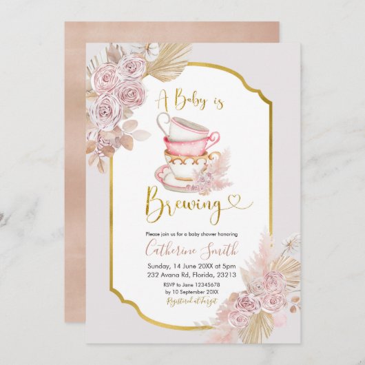 Boho a Baby brasse Baby shower Invitation (Devant / Derrière)