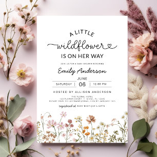 Boho A Little Wildflower Floral Baby shower Kaart
