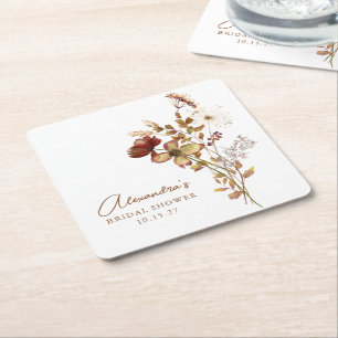 Boho Aangepaste Aardse Natuur Botanische Bruiloft  Vierkante Kartonnen Onderzetter