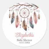 Boho Aangepaste Naam Dreamcather Baby shower Ronde Sticker (Voorkant)