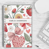 Boho Aardbei Coquette Bloemen Girly Roze Notitieboek