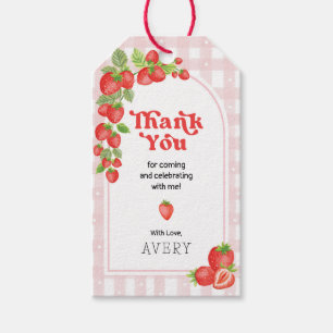 Boho aardbeienbes Eerste Verjaardag Bedankt Cadeaulabel