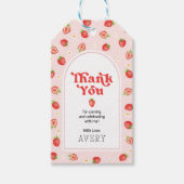 Boho aardbeienbes Eerste Verjaardag Bedankt Cadeaulabel (Voorkant)