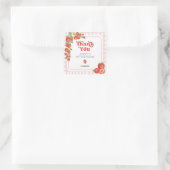 Boho aardbeienbes Eerste Verjaardag Bedankt Vierkante Sticker (Tas)