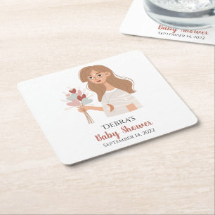 Boho aarde moeder boeket van harten aanpassen  vierkante kartonnen onderzetter