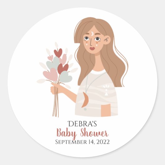 Boho aarde moeder bruin haar boeket van harten  ronde sticker (Voorkant)