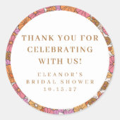 Boho Aardse Bloem Bruidsfeest Eigen Bedankt Ronde Sticker (Voorkant)