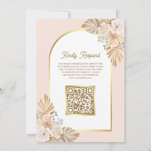 Boho aardse bloemboog QR code moslim bruiloft Kaart (Achterkant)