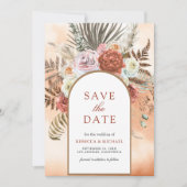 Boho Aardse Bloemen Terracotta Trouwfoto Save The Date (Voorkant)
