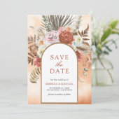 Boho Aardse Bloemen Terracotta Trouwfoto Save The Date (Staand voorkant)