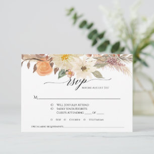 Boho Aardse Herfst Bloemige Pampas Gras Bruiloft RSVP Kaartje