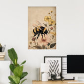 Boho Abeille en impression de fleur jaune, mur bot (Bureau à domicile)