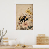 Boho Abeille en impression de fleur jaune, mur bot (Cuisine)