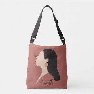 Boho Abstract Art Woman Illustration , Earthy Tone Crossbody Tas