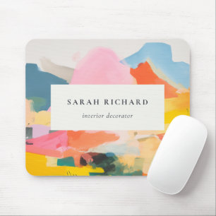 Boho Abstract Berglandschap Roze Blauwe Logo Muismat