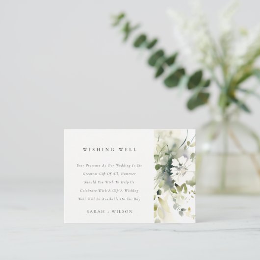 Boho Abstract Groen Bloemen Bruiloft Wishing Well Informatiekaartje (Staand voorkant)