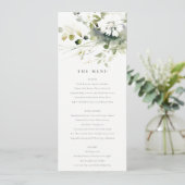 Boho Abstract Groen Wit Bloemen Bruiloft Menu Kaar Kaart (Staand voorkant)
