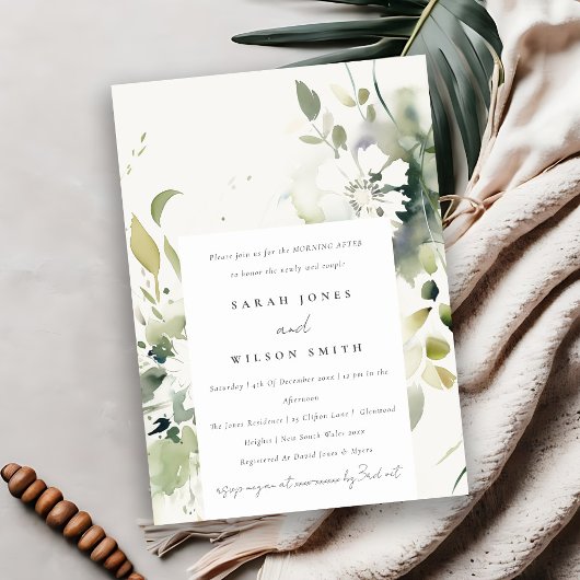 Boho Abstract groen wit bloemenochtend na Kaart