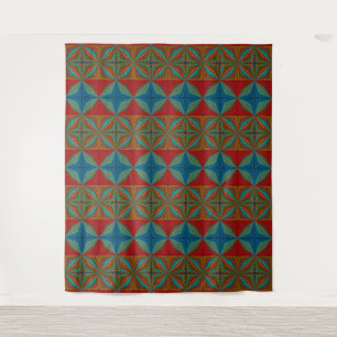 Boho Abstract Hippie Cool Red Blue Ethnic Trippy Wandkleed