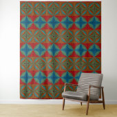 Boho Abstract Hippie Cool Rood Blauw Etnisch Tripp Wandkleed (In situ)