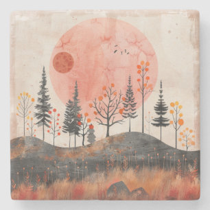 Boho Abstract landschap (13) Stenen Onderzetter