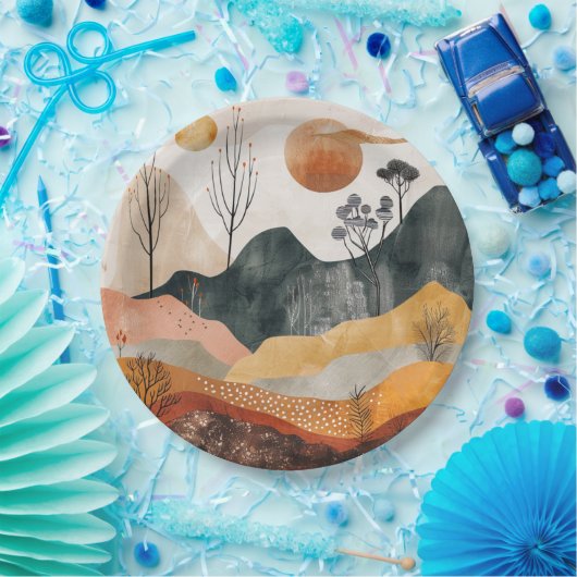 Boho Abstract landschap (15) Papieren Bordje (Feest)