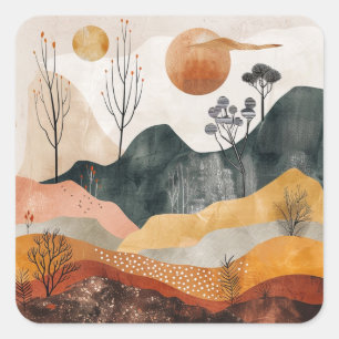 Boho Abstract landschap (15) Vierkante Sticker