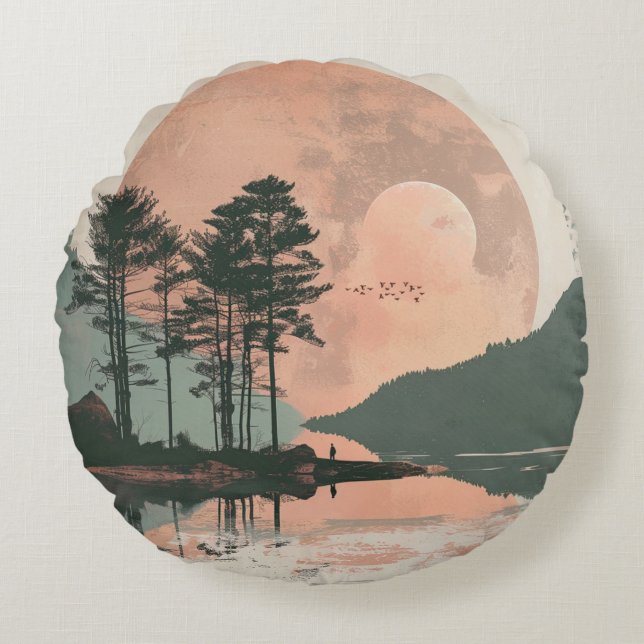 Boho Abstract landschap (1) Rond Kussen (Voorkant)